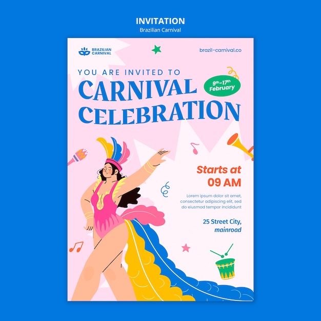 Free PSD brazilian carnival celebration invitation