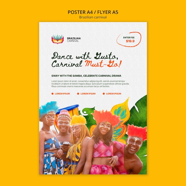 PSD gratuito poster per la celebrazione del carnevale brasiliano