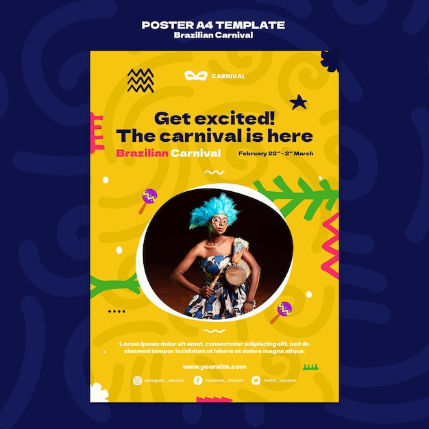 Brazilian carnival event a4 poster template