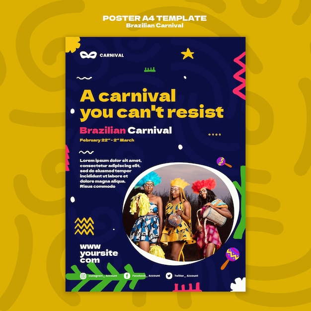 Бесплатный PSD Шаблон плаката бразильского карнавала
