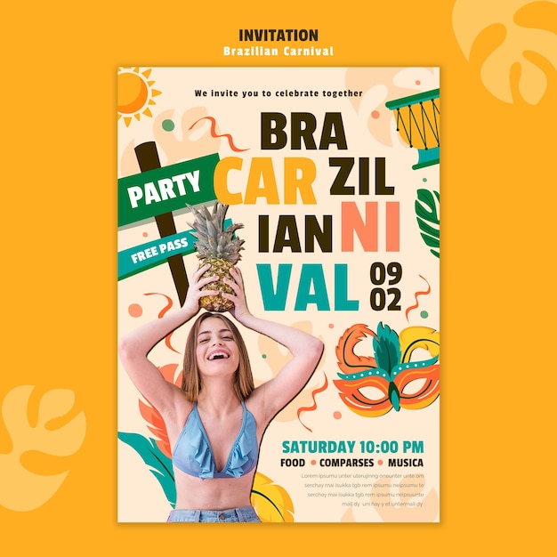 Free PSD brazilian carnival invitation template