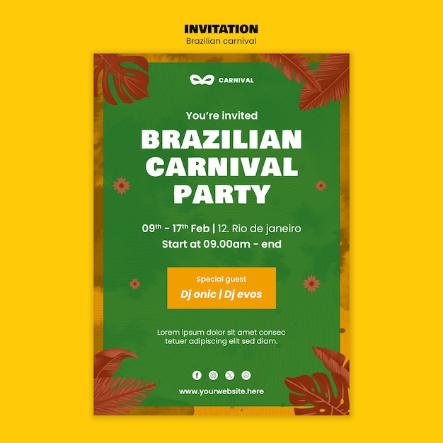 無料PSD ブラジルのカーニバルの招待状のテンプレート