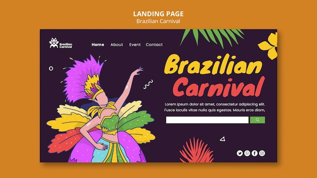 無料PSD ブラジルのカーニバルのランディングページテンプレート