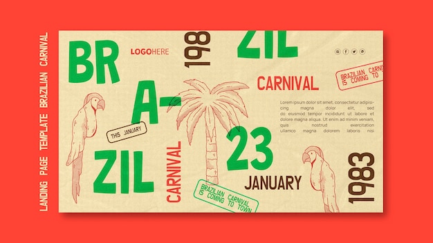 PSD gratuito modello di pagina di destinazione del carnevale brasiliano