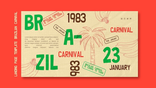 PSD gratuito modello di pagina di destinazione del carnevale brasiliano