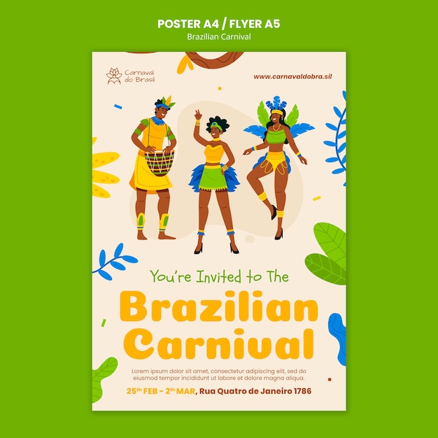 PSD gratuito modello di volantino festa di carnevale brasiliano