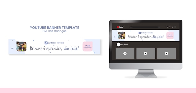 PSD gratuito modello di banner youtube per la giornata dei bambini brasiliani