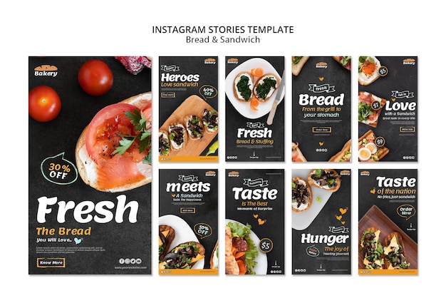 Бесплатный PSD Истории о хлебе и сэндвиче в instagram