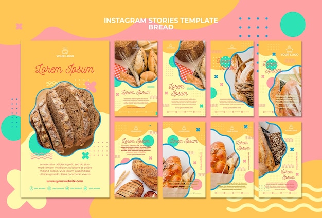 Modello di storie di instagram concetto di pane