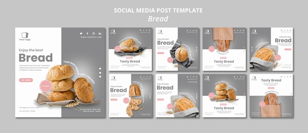 Modello di post social media concetto di pane