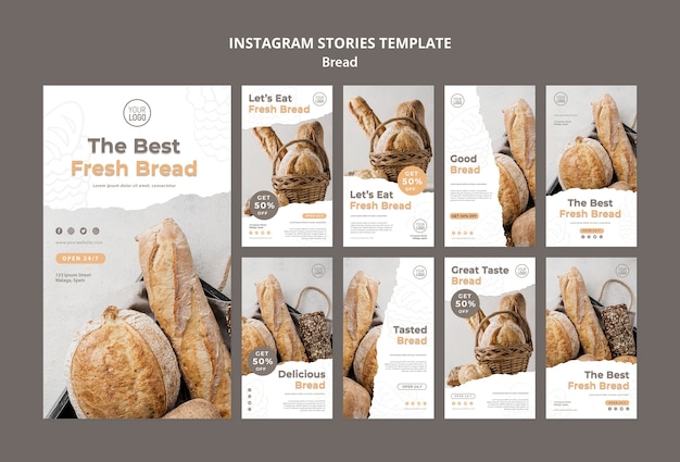 PSD gratuito modello di storie di instagram di pane