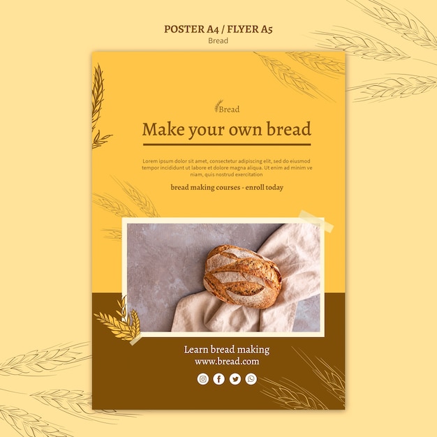 Бесплатный PSD Дизайн плаката для хлебопечения