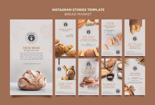 PSD gratuito storie di instagram del mercato del pane