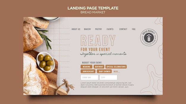 Free PSD bread market landing page template