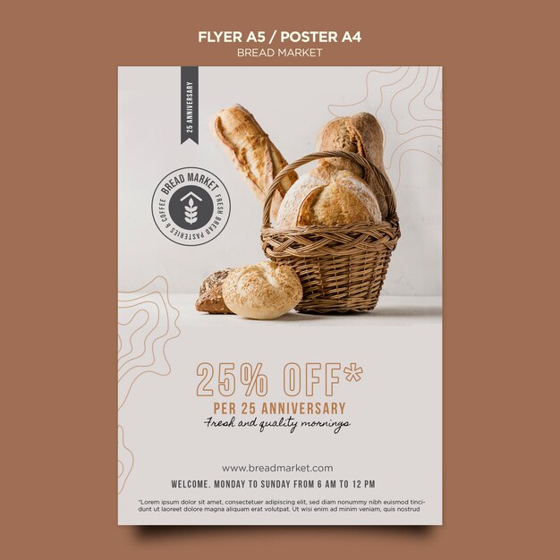 Bread market with discount poster template