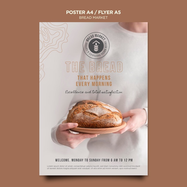 Free PSD bread market with logo poster template