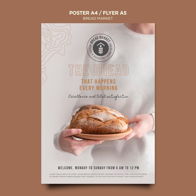 Bread market with logo poster template
