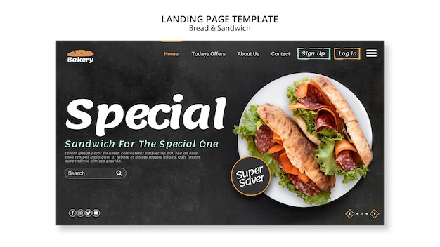 Free PSD bread and sandwich landing page web template