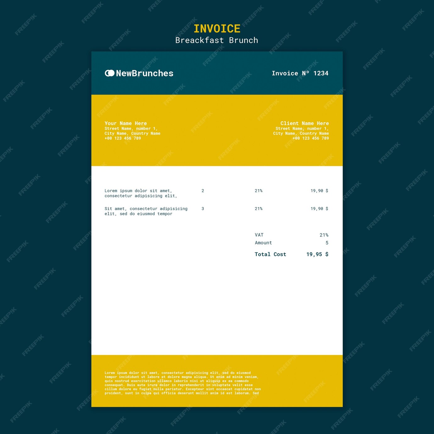 Free PSD Breakfast brunch invoice template