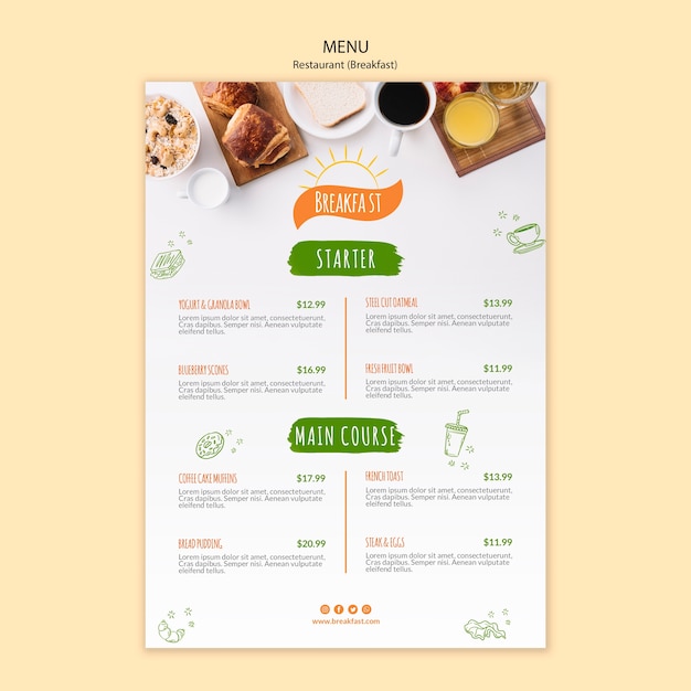 Breakfast and coffee restaurant menu template