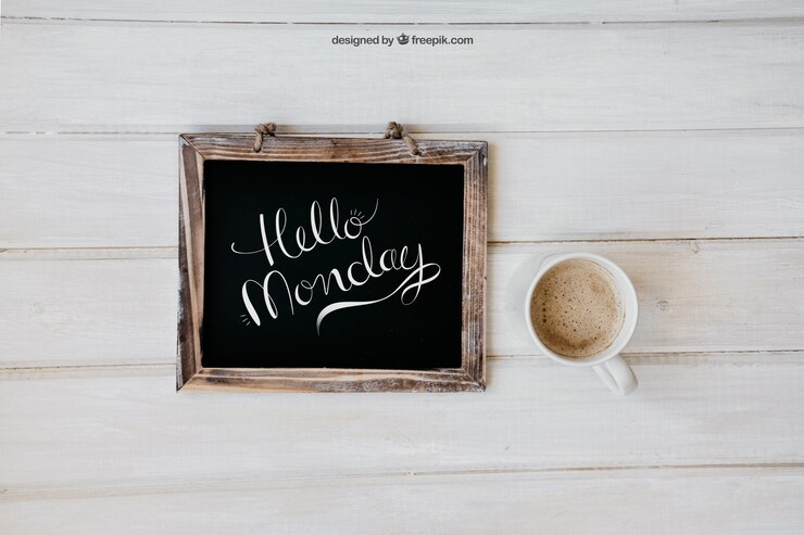 Free PSD breakfast mockup with slate and mug