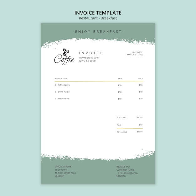 Free PSD breakfast restaurant invoice template