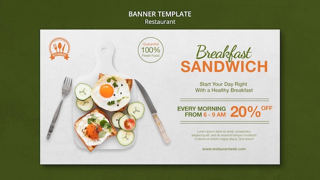 PSD gratuito modello di banner ristorante cibo panino colazione