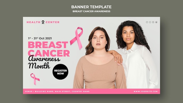 PSD gratuito modello di banner orizzontale per la consapevolezza del cancro al seno