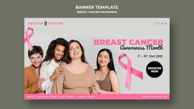 PSD gratuito modello di banner orizzontale per la consapevolezza del cancro al seno