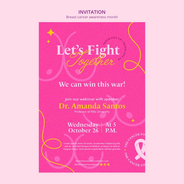 Free PSD breast cancer awareness invitation template