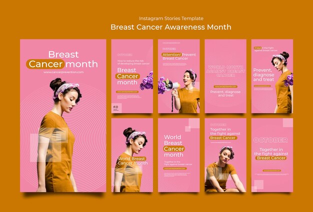 PSD gratuito raccolta di storie di instagram del mese di consapevolezza del cancro al seno