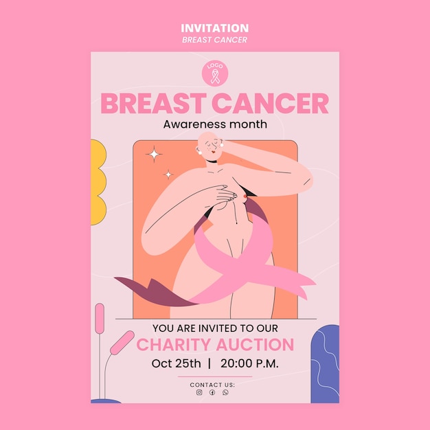 Free PSD breast cancer awareness month invitation template