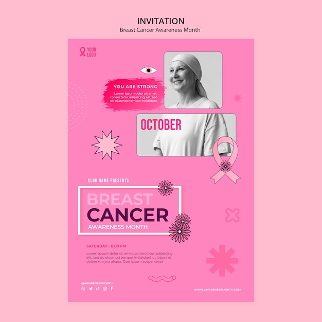 Free PSD breast cancer awareness month invitation template