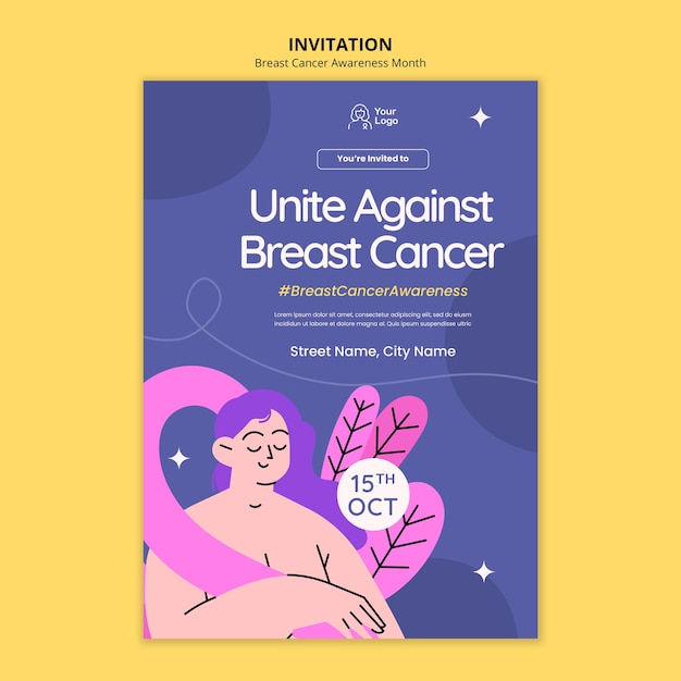 Free PSD breast cancer awareness month invitation  template