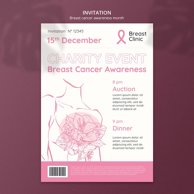무료 PSD 유방암 인식의 달 초대장 템플릿