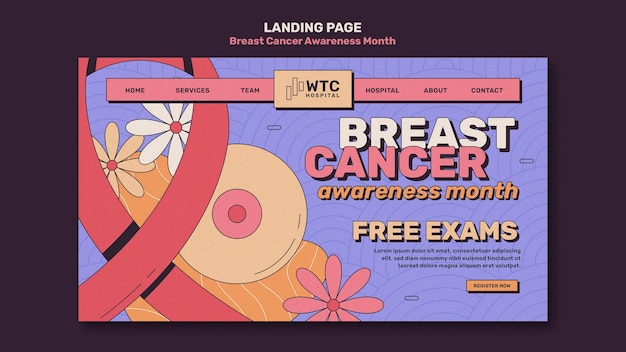 Free PSD breast cancer awareness month landing page