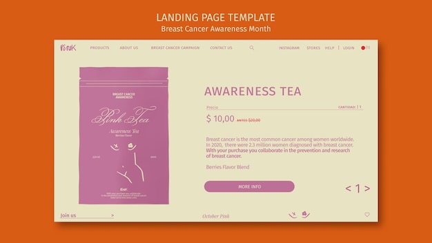 Free PSD breast cancer awareness month landing page