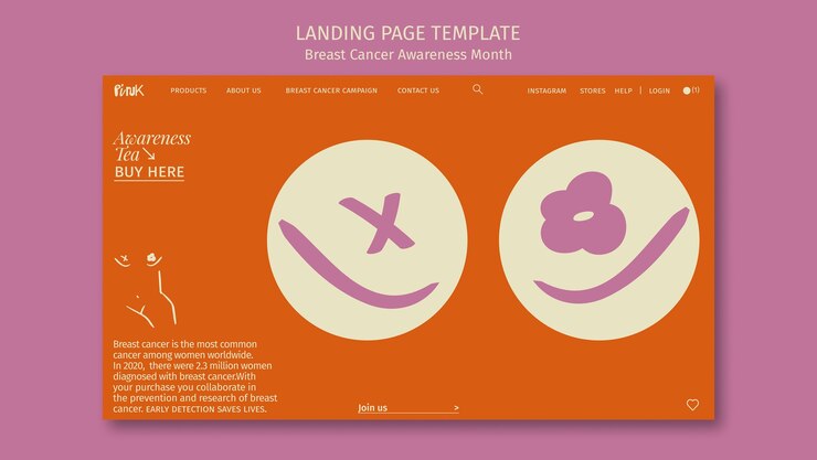 Free PSD breast cancer awareness month landing page