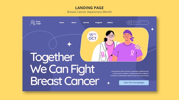 Free PSD breast cancer awareness month landing page