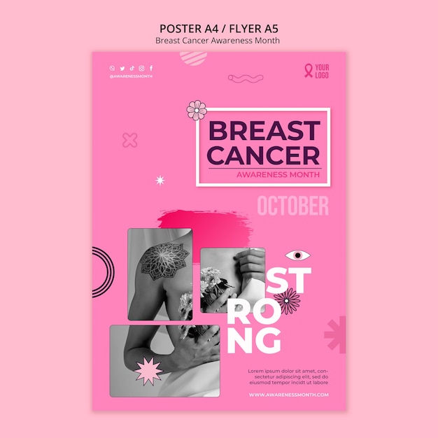 PSD gratuito modello di poster del mese di consapevolezza del cancro al seno