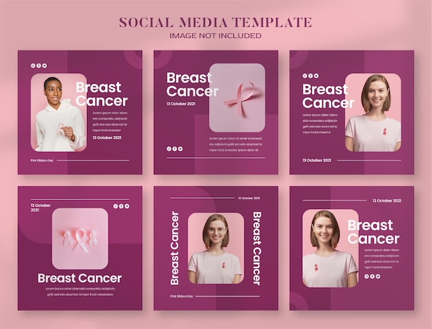 유방암 인식의 달 소셜 미디어 배너 및 인스타그램 포스트 템플릿