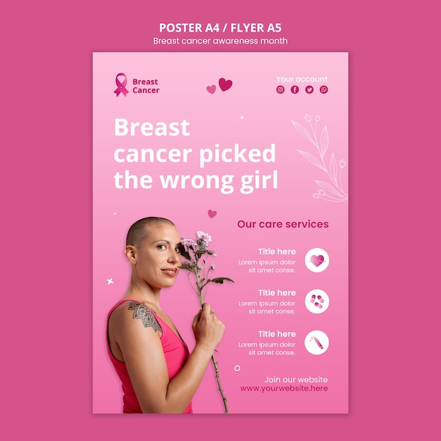 PSD gratuito design del modello del mese di consapevolezza del cancro al seno