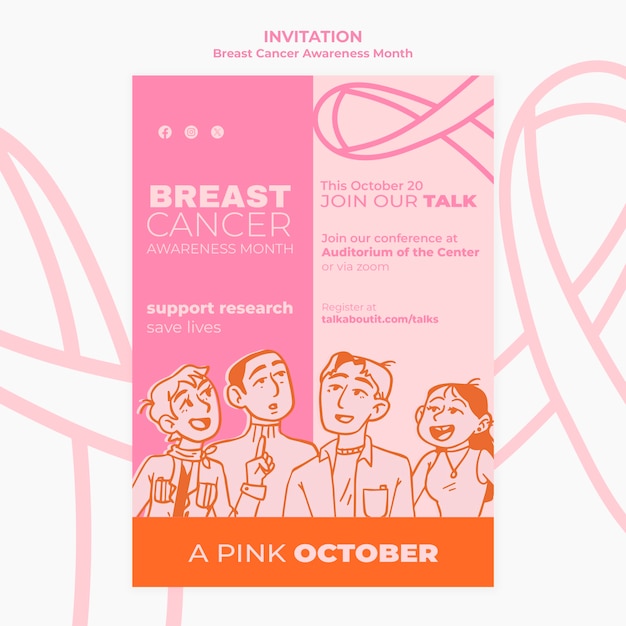 PSD gratuito disegno modello del mese di consapevolezza sul cancro al seno