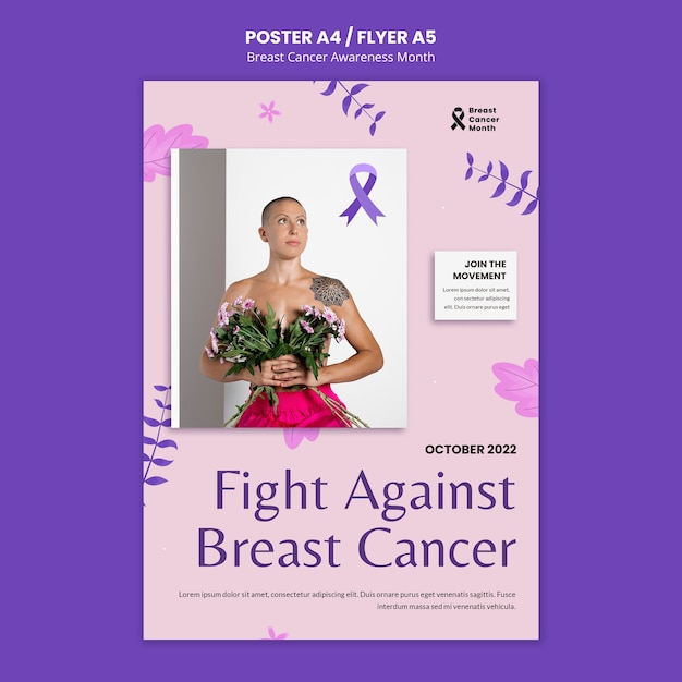 Breast cancer awareness month vertical poster template