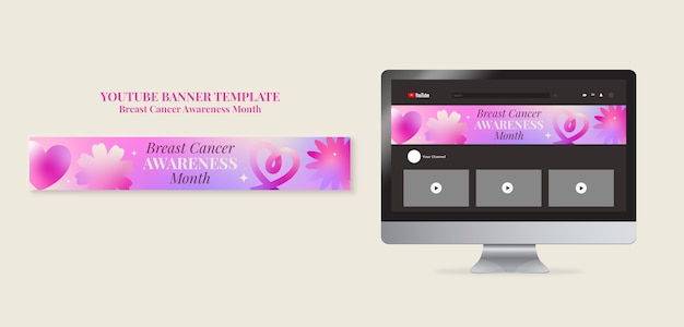 PSD gratuito banner youtube del mese di sensibilizzazione sul cancro al seno