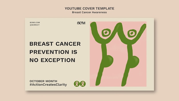 Modello di copertina di youtube per il mese di consapevolezza del cancro al seno con figure femminili astratte