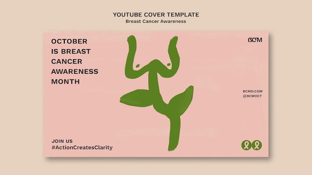 Free PSD breast cancer awareness month youtube cover template with abstract female figures