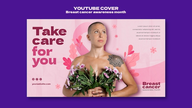 PSD gratuito copertina di youtube del mese di consapevolezza sul cancro al seno