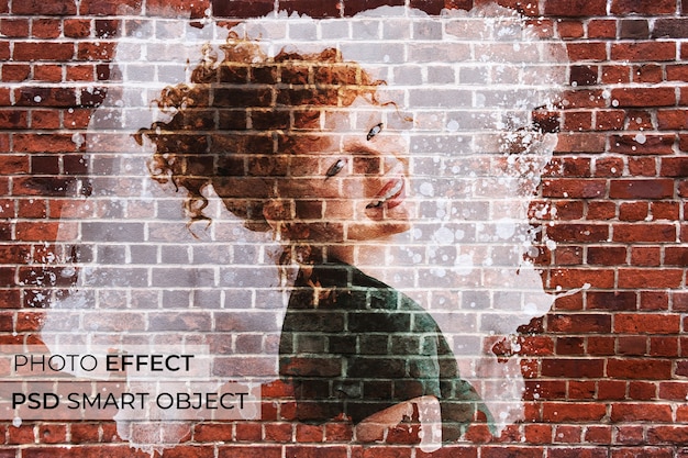 Free PSD brick wall photo effect