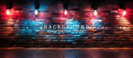 Free PSD brick wall with red and blue neon lights